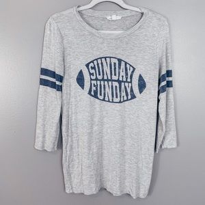 These Three Boutique- Small Gray and Blue Sunday Funday 3/4 Sleeves T- Shirt